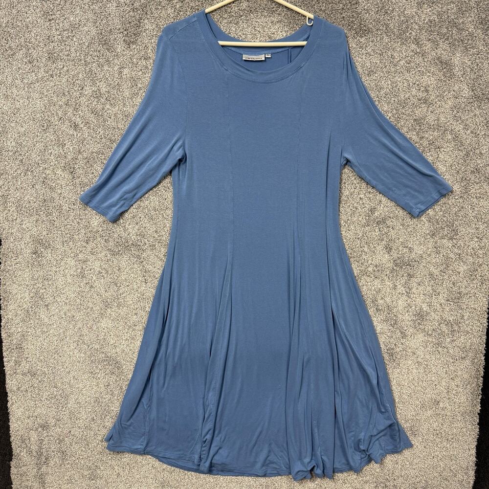 CW Classics Dress XL Blue Swing Trapeze Jersey Midi Casual Minimalist Stretch